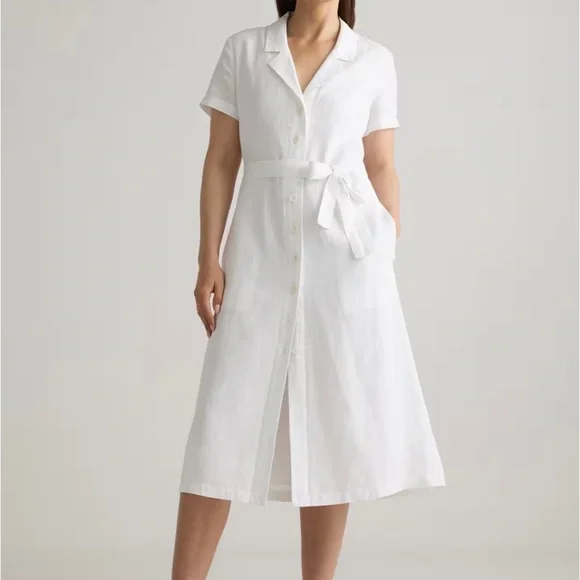 Quince White Linen Midi Dress with Belt Size XS Perfect for Summer - Picture 1 of 5